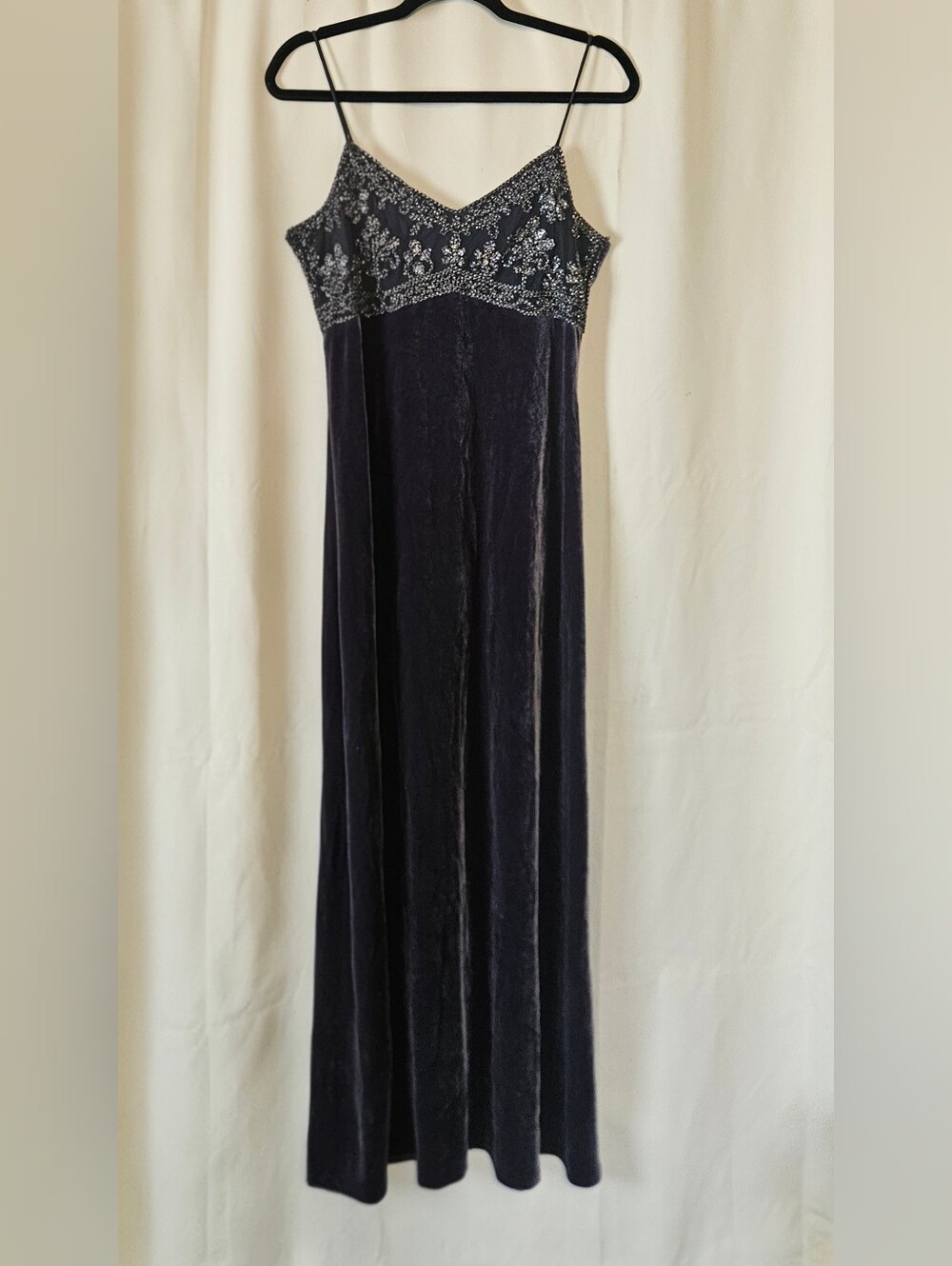 Rachel Kate Midnight Velvet Maxi with Beaded Empire Bodice